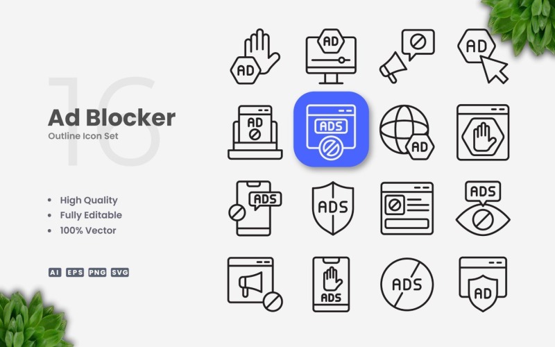 16 Ad Blocker-contourpictogramset