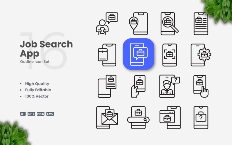 16 Job Search App Disposition Ikonuppsättning
