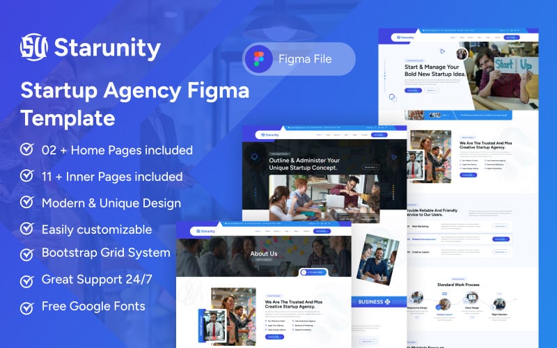 Starunity - Plantilla Figma para startups y agencias de TI