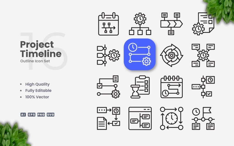 16 Project Timeline Outline Icon Set - TemplateMonster