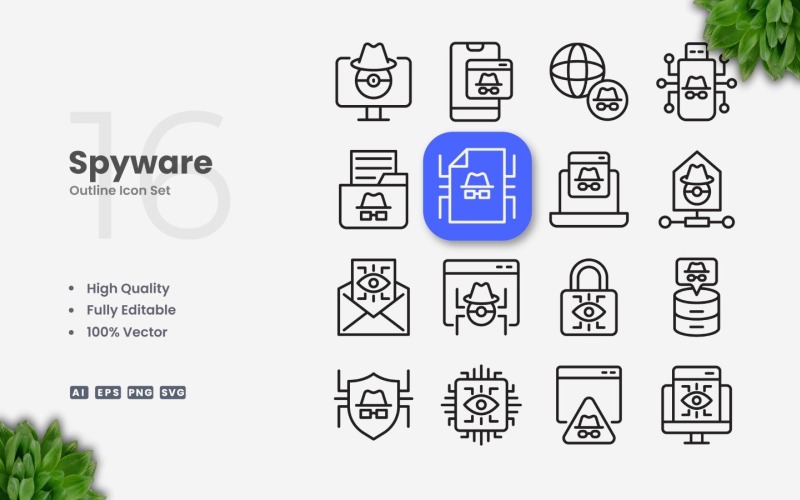 16 Spyware-Gliederungssymbolsatz
