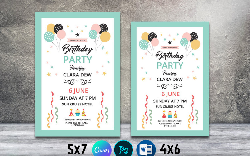 Plantilla editable de volante de invitación para fiesta de cumpleaños: diseños divertidos y creativos