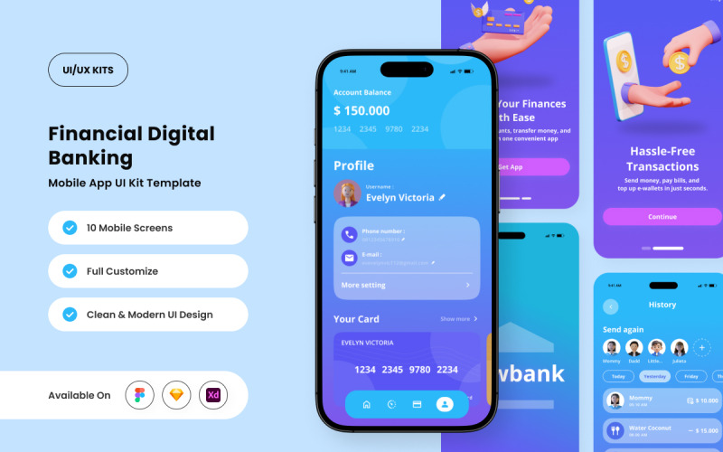 FlowBank - Intuicyjny zestaw interfejsu użytkownika aplikacji bankowości cyfrowej finansowej