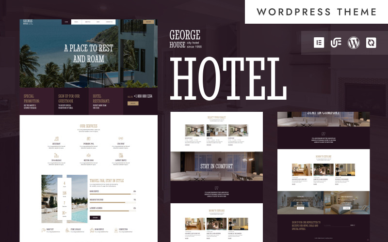 George House - Hotel & Resort Reservering WordPress Elementor Thema
