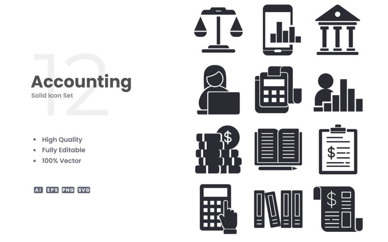 12 Accounting Solid Icon Set