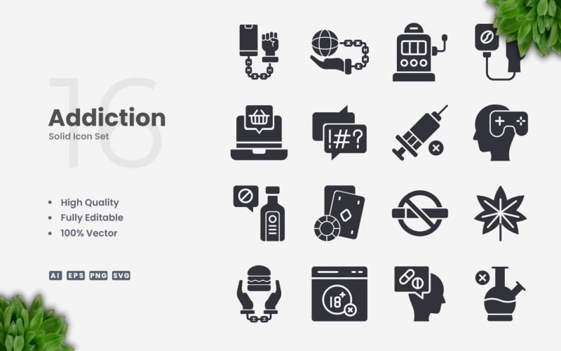 16 Addiction Solid Icon Set