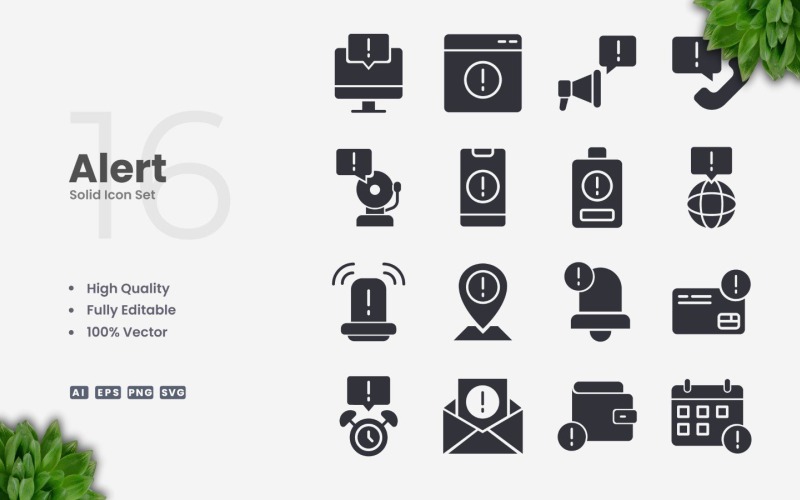 16 Alert Solid Icon-collectie