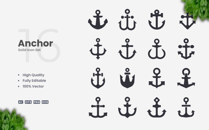 16 Anchor Solid Icon Collection