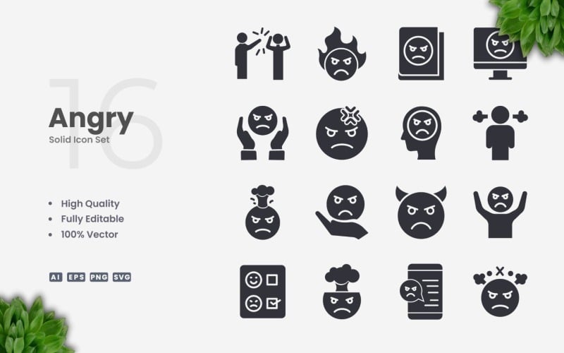 16 Angry Solid Icon Collection