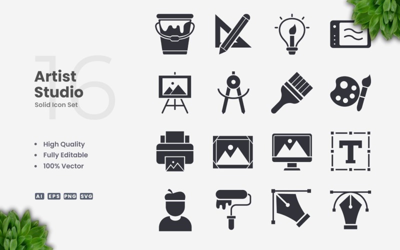 16 Artist Studio Solid-icoonset