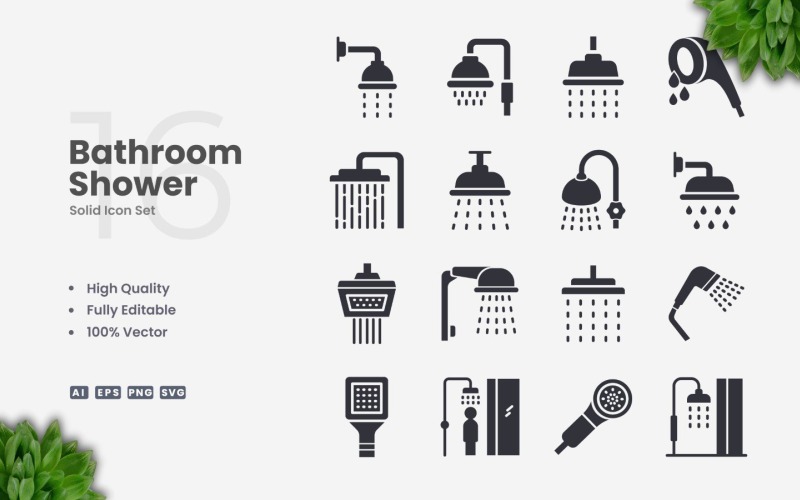 16 Badkamer Douche Solide Pictogrammenset