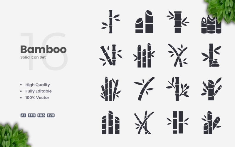 16 Bamboe Solid Icon Collectie