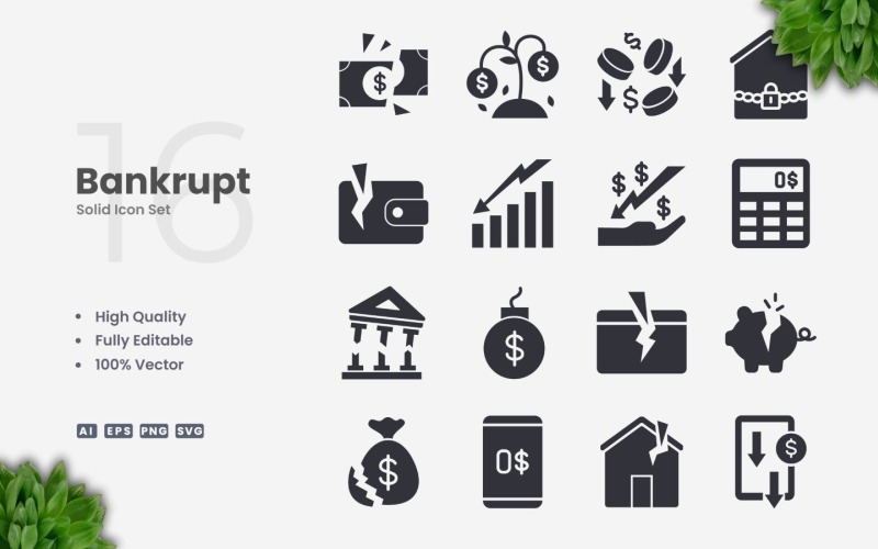 16 Банкротство Solid Icon Set
