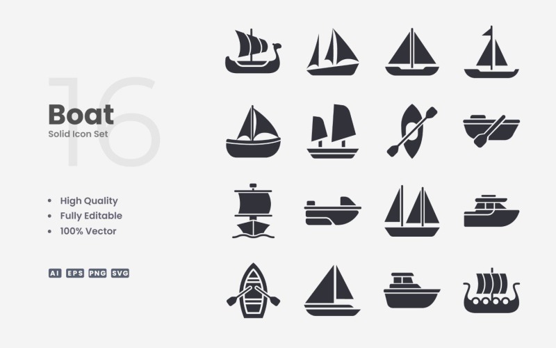 16 Båt Solid Icon Collection