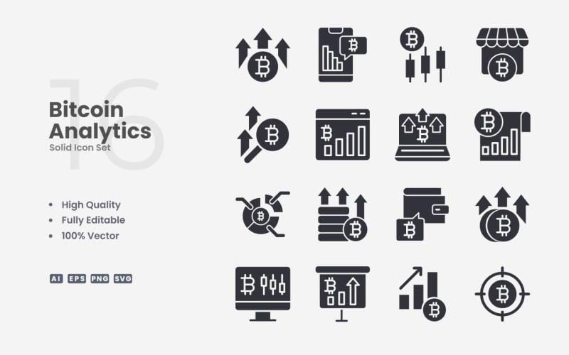 16 Bitcoin Analytics Solid Icon Set