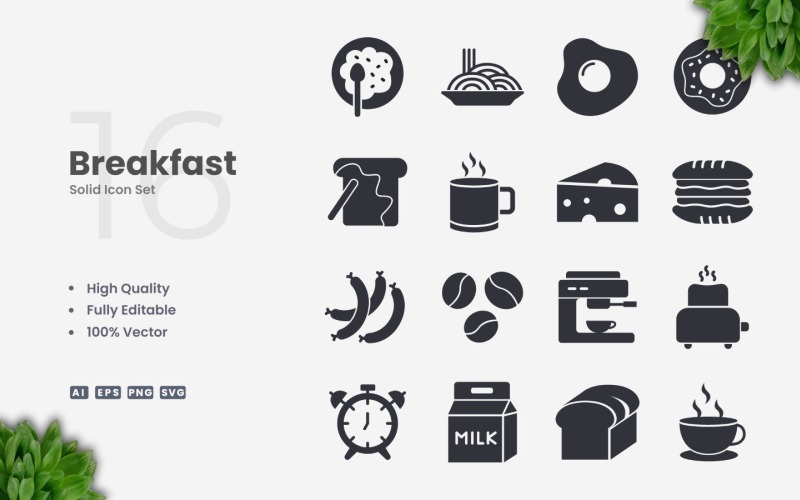 16 Kahvaltı Katı Simge Seti
