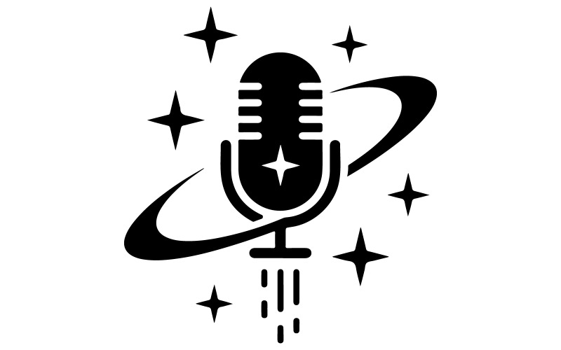 Un microfono con logo podcast in bianco e nero