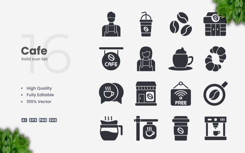 16 Café Solid Icon-collectie