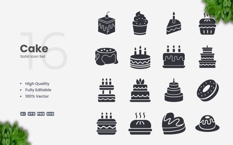 16 Cake Solid Icon Collection
