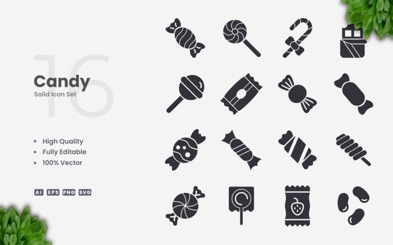 16 Candy Solid Icon-collectie