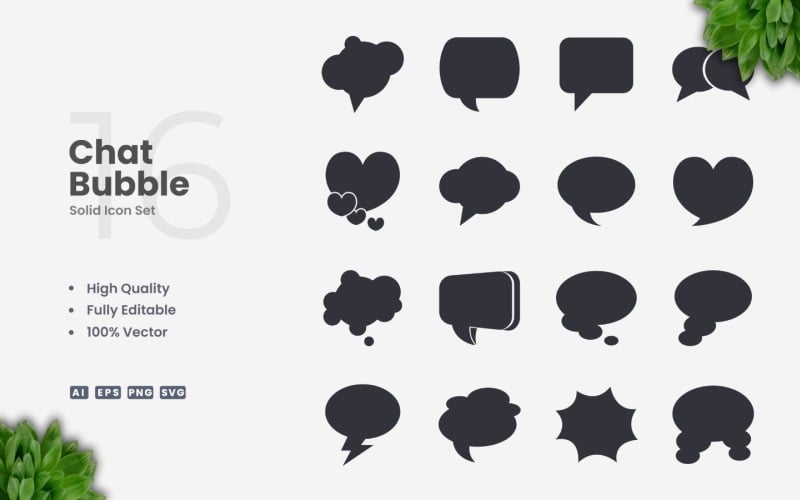 16 Chat Bubble Solid Icon Set