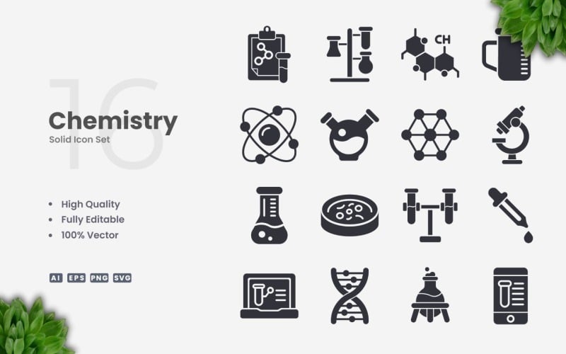 16 Chemistry Solid Icon Set