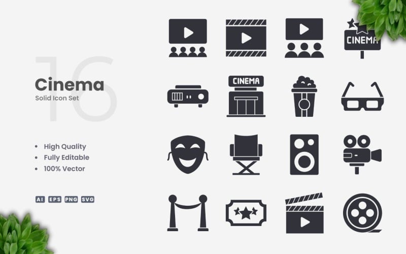 16 Cinema Solid Icon-collectie