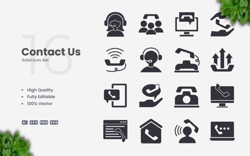 16 Contact Us Solid Icon Set