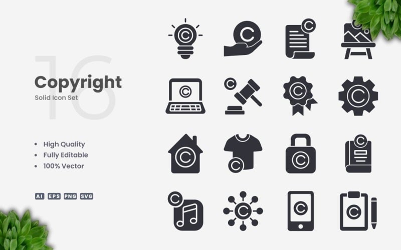 16 Copyright Solid Icon Set