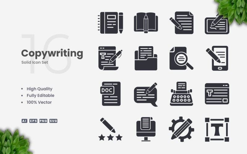 16 Copywriting Solid ikonuppsättning