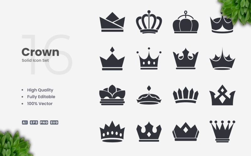 16 Crown Solid Icon-collectie