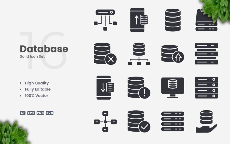 16 Database Solid Icon Set
