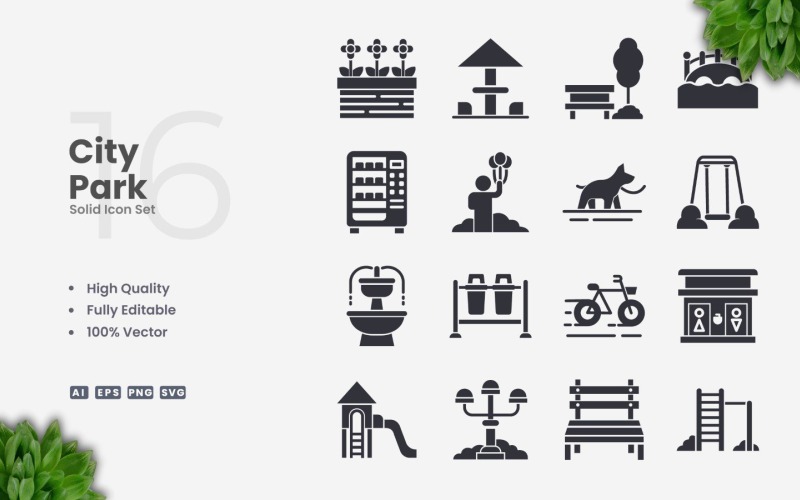 16 Городской парк Solid Icon Set