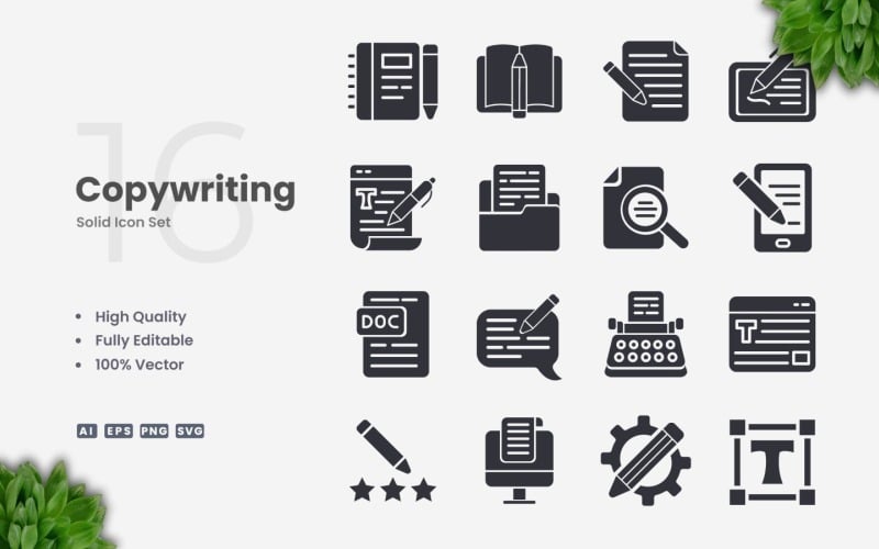 16 solide iconenset voor copywriting