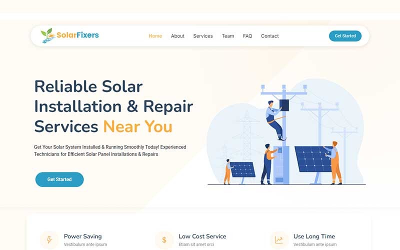 SolarFixers - Modello di sito Web HTML per servizi di installazione e riparazione di pannelli solari