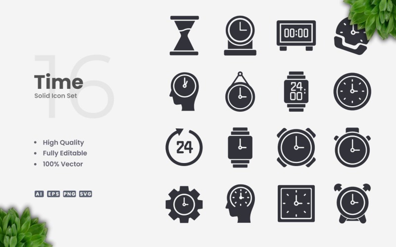 Colección de iconos de 16 Time Solid
