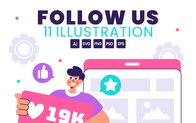 11 Folge uns und like Illustration