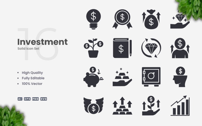 16 Investice Solid Icon Set