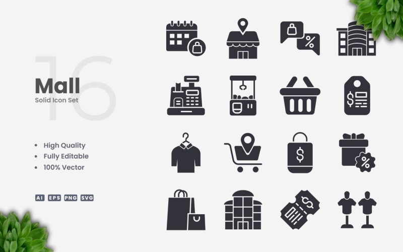 16 Mall Solid Icon Коллекция