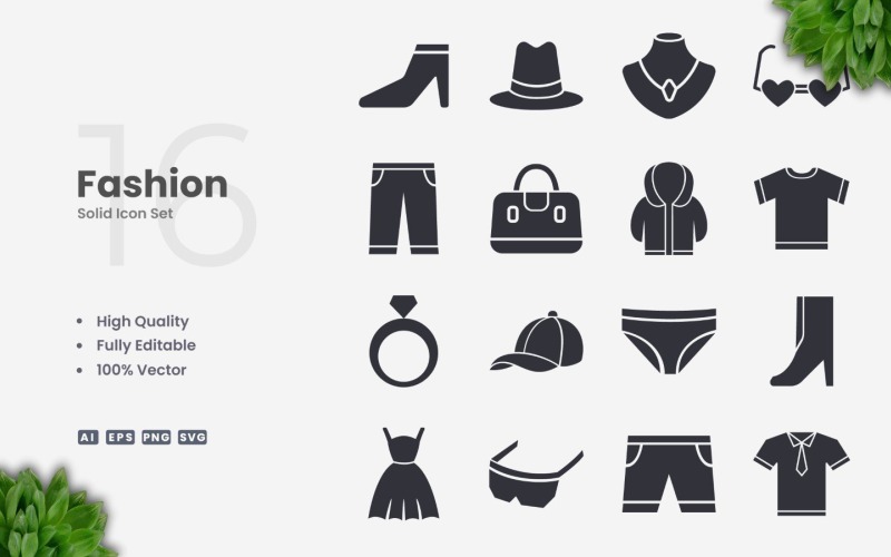 16 Módní Solid Icon Set