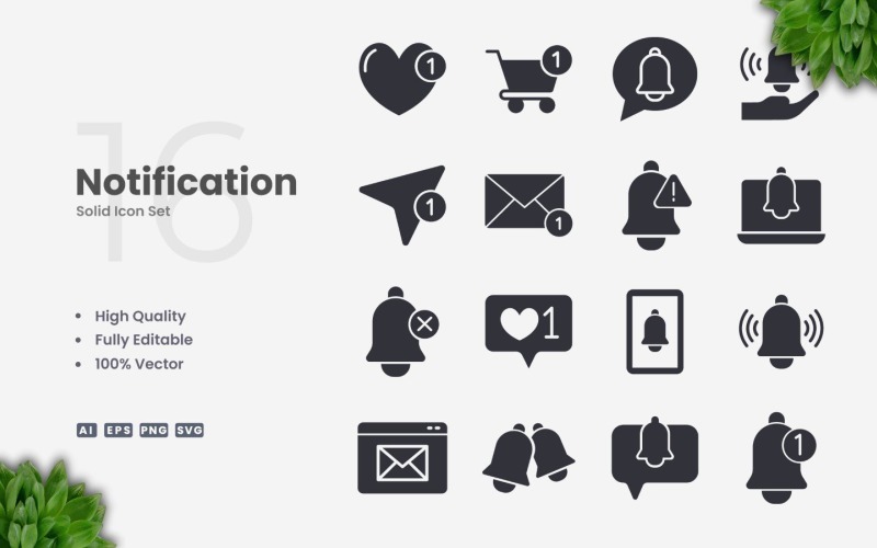 16 Notification Solid Icon Set
