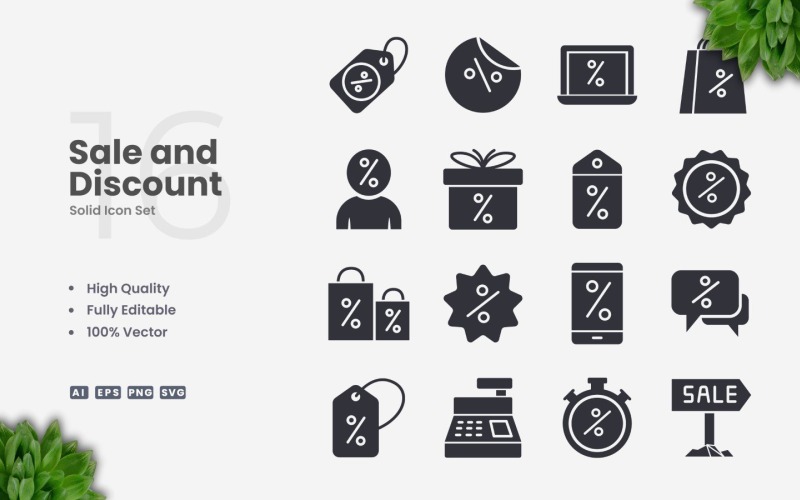 16 Prodej a sleva Solid Icon Set