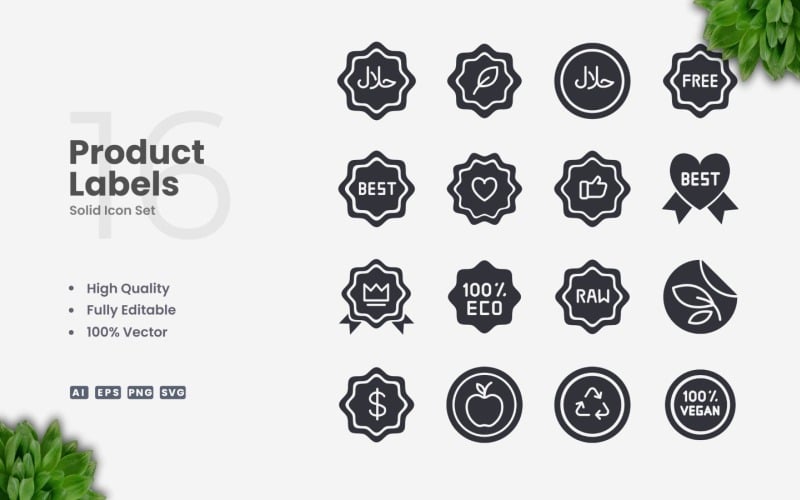 16 Product Labels Solid Icon Set