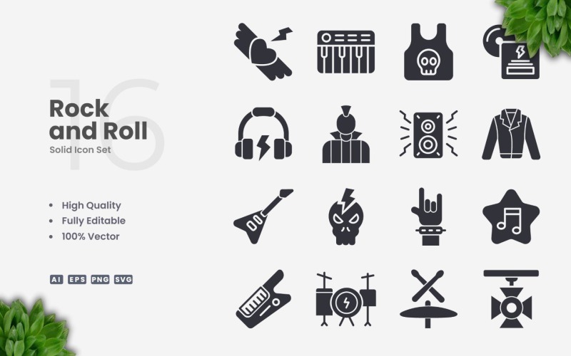16 Rock and Roll Solid Ikonuppsättning