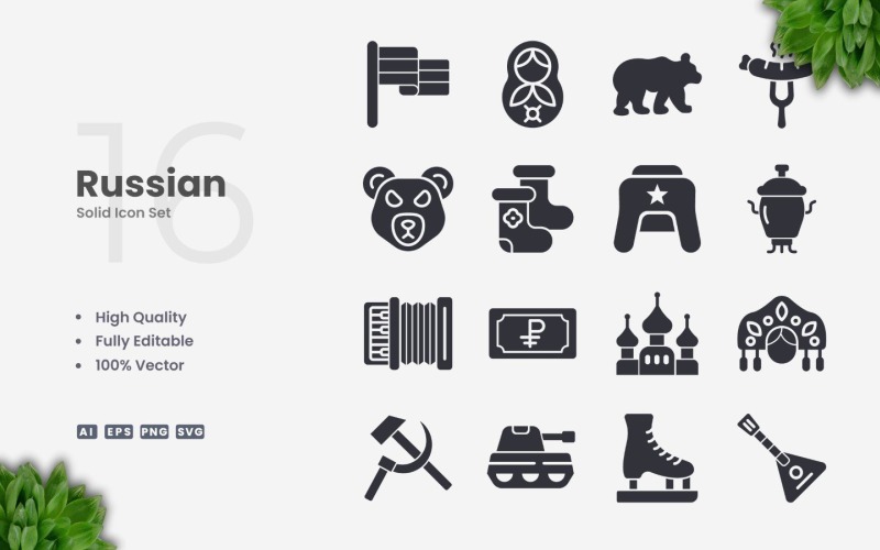 16 Russian Solid Icon Set