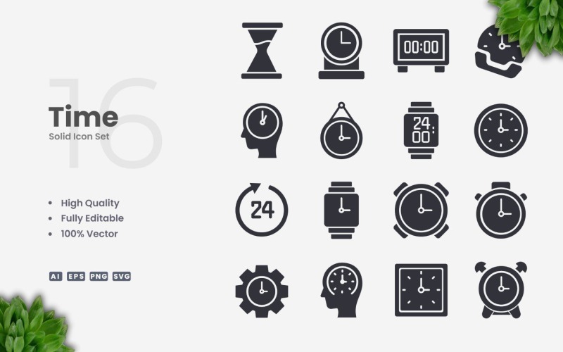 16 Time Solid Icon-collectie