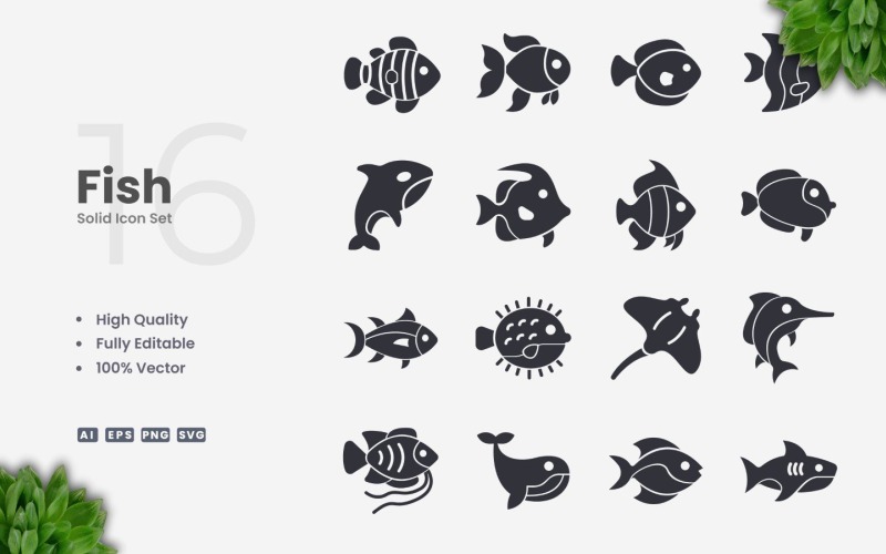 Колекція піктограм 16 Fish Solid
