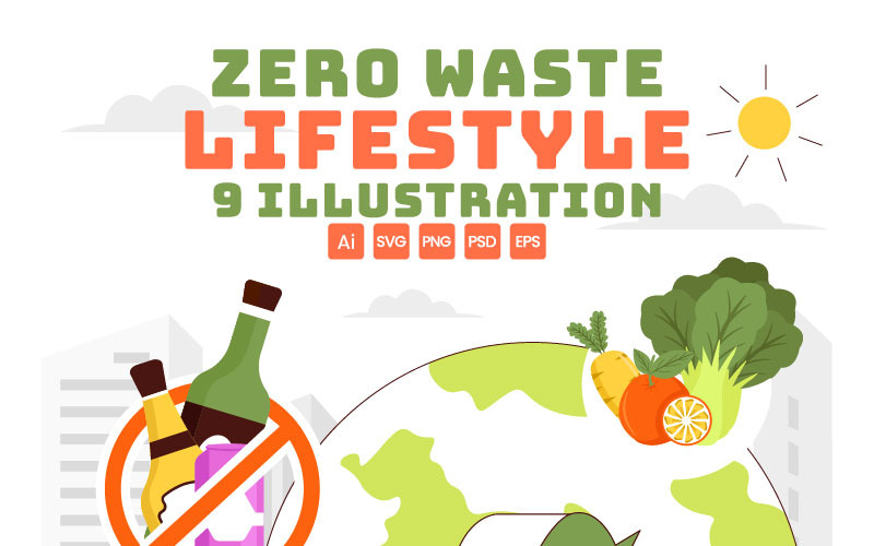 9 ilustraciones de estilo de vida de cero residuos