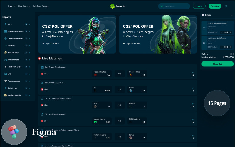 Esports - Esports Scommesse Gioco d'azzardo Figma Template