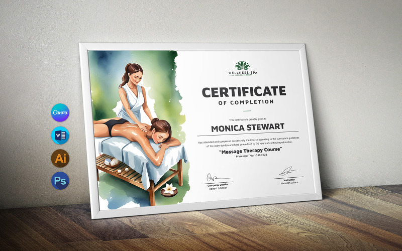 Certificado del curso de formación en terapia de masajes de Canva